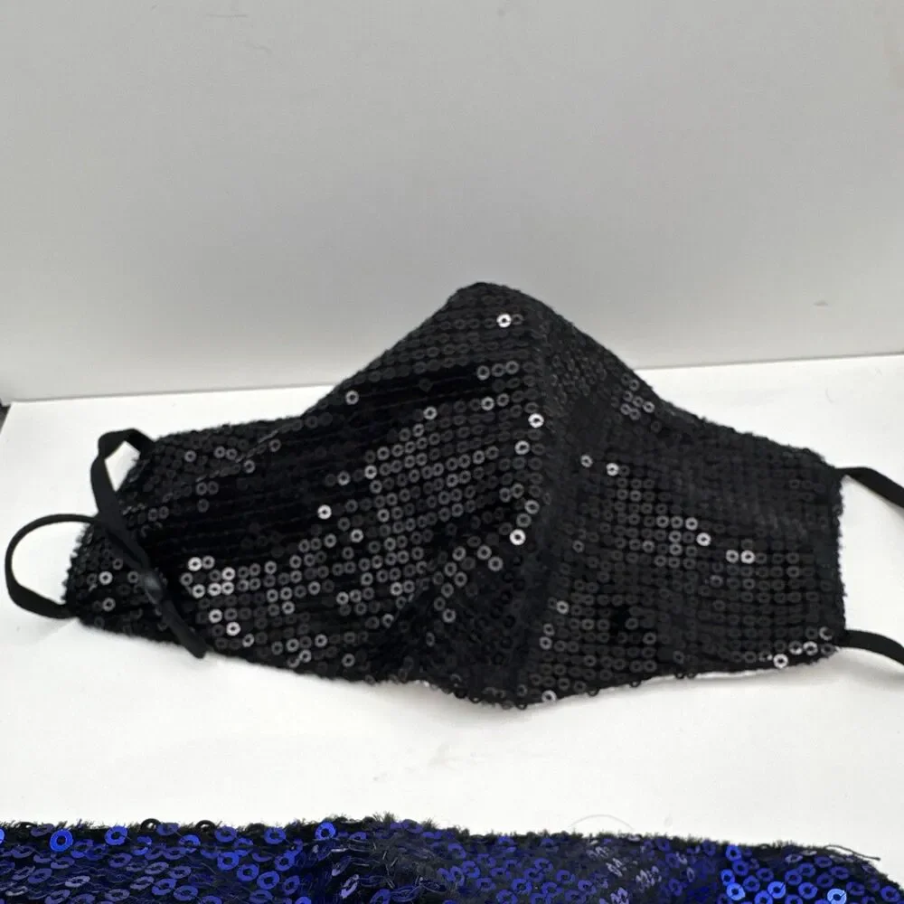 Face Masks Sequin Cloth Face Lot of 6 Adjustable Ear Loops Black Blue Red Silver